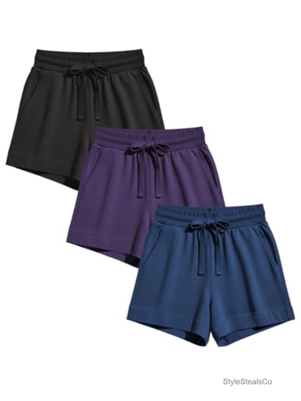 Women's 3 Pack Yoga Shorts, French Terry Cotton Blend Athletic Casual Shorts